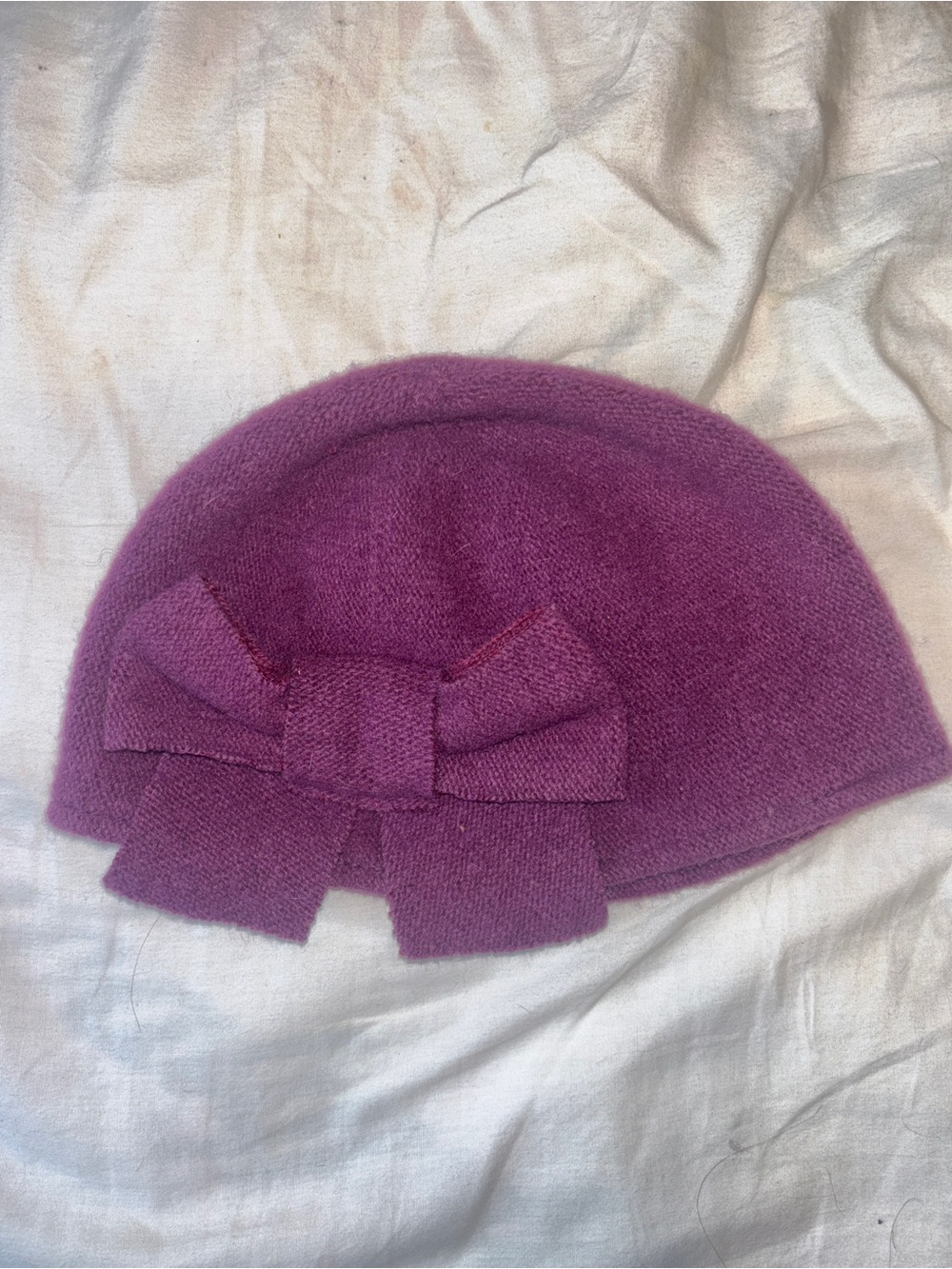 Axessimo 100% Wool Purple Bow Cloche Hat One Size